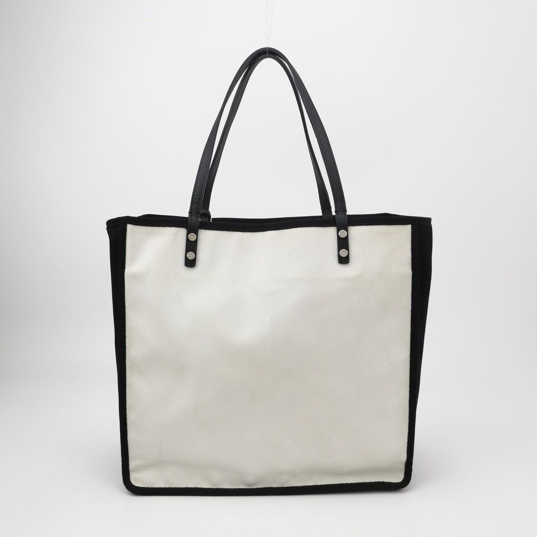 Chanel 5x5 "Let's Demonstrate" Statement Tote Bag White Canvas Black Leather Silver Hardware
