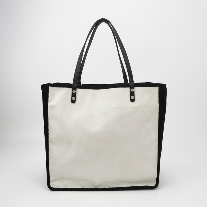 Chanel 5x5 "Let's Demonstrate" Statement Tote Bag White Canvas Black Leather Silver Hardware