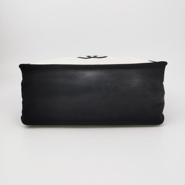 Chanel 5x5 "Let's Demonstrate" Statement Tote Bag White Canvas Black Leather Silver Hardware