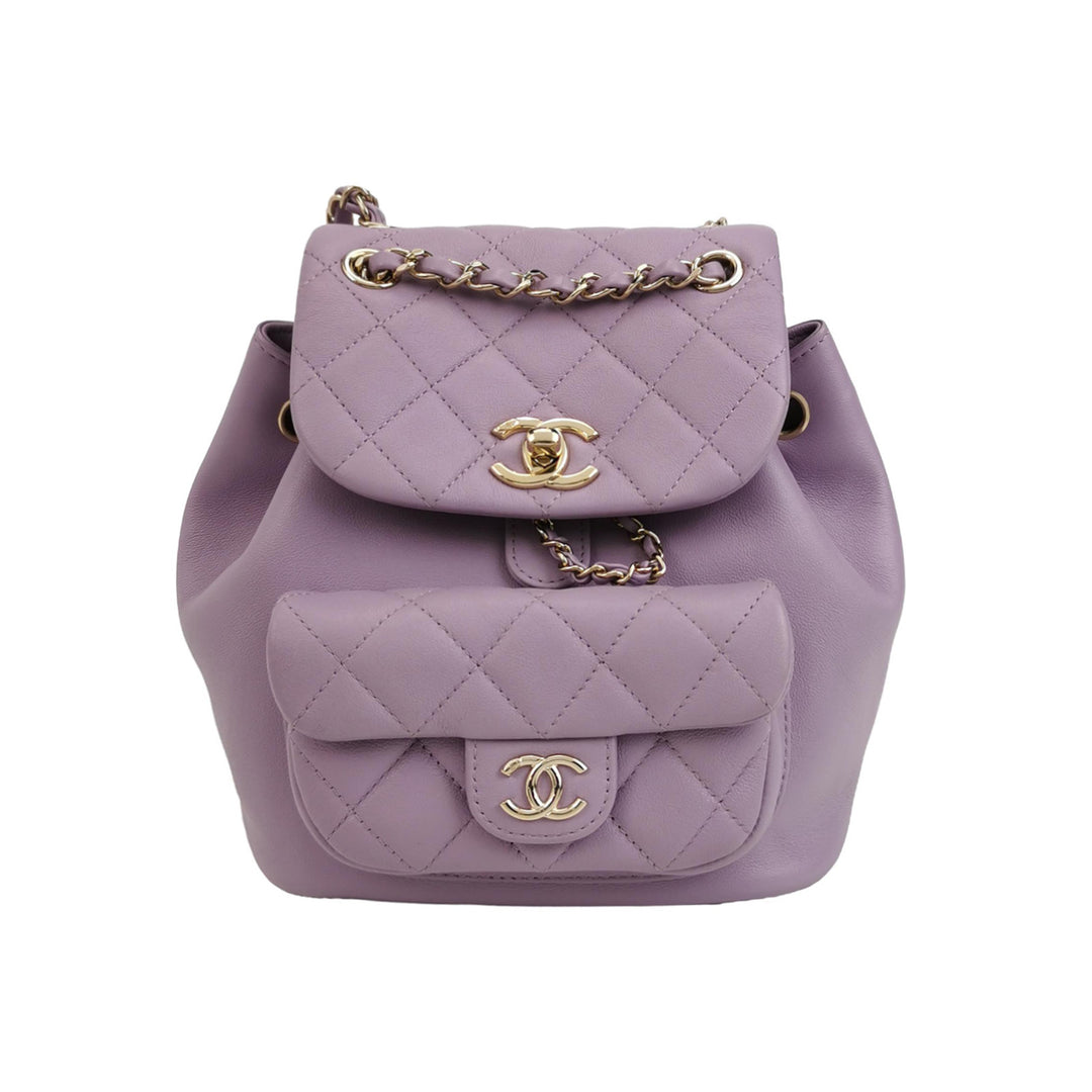 Chanel Duma Pockets Drawstring Backpack Purple Quilted