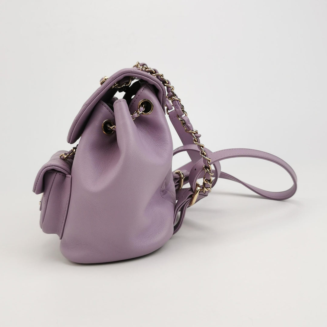 Chanel Duma Pockets Drawstring Backpack Purple Quilted