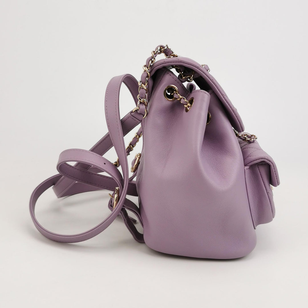 Chanel Duma Pockets Drawstring Backpack Purple Quilted