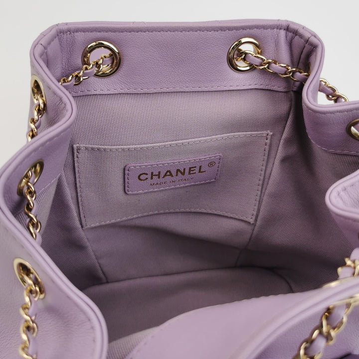 Chanel Duma Pockets Drawstring Backpack Purple Quilted