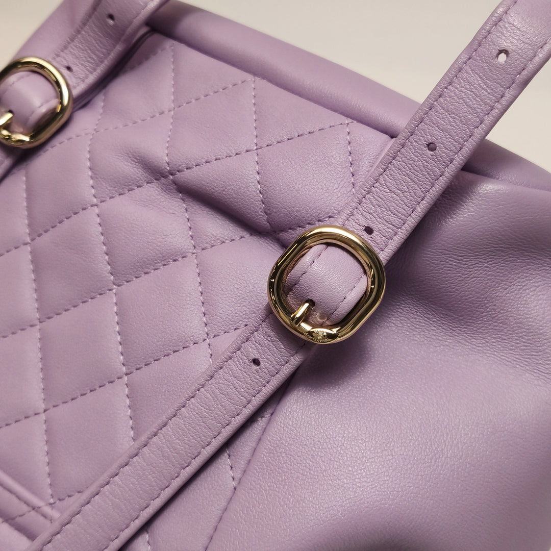 Chanel Duma Pockets Drawstring Backpack Purple Quilted