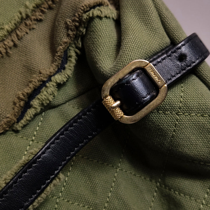 Chanel Coco Cuba Patchwork Chevron Canvas Backpack Khaki Green Gold Hardware