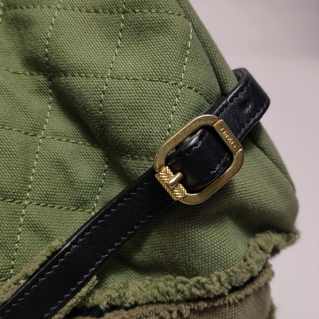 Chanel Coco Cuba Patchwork Chevron Canvas Backpack Khaki Green Gold Hardware