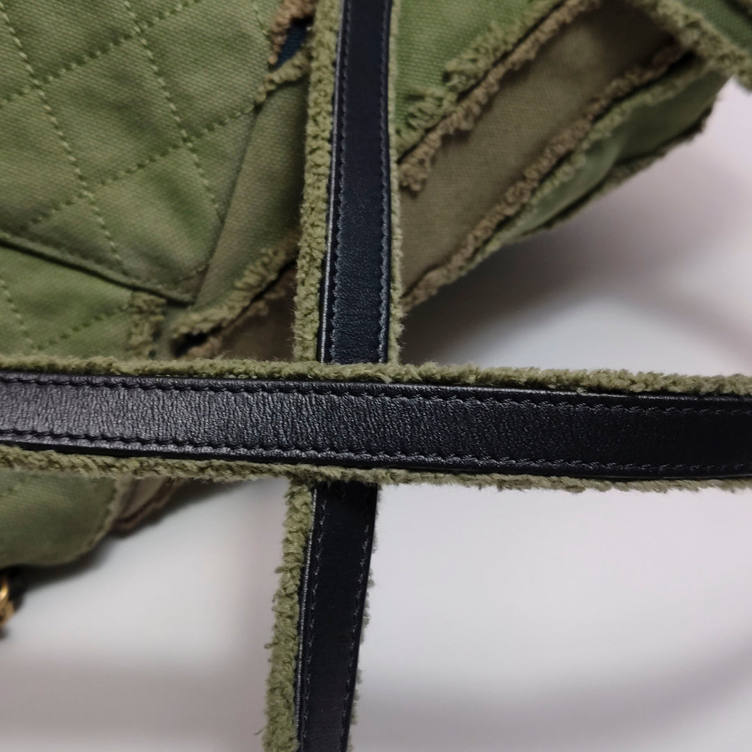 Chanel Coco Cuba Patchwork Chevron Canvas Backpack Khaki Green Gold Hardware