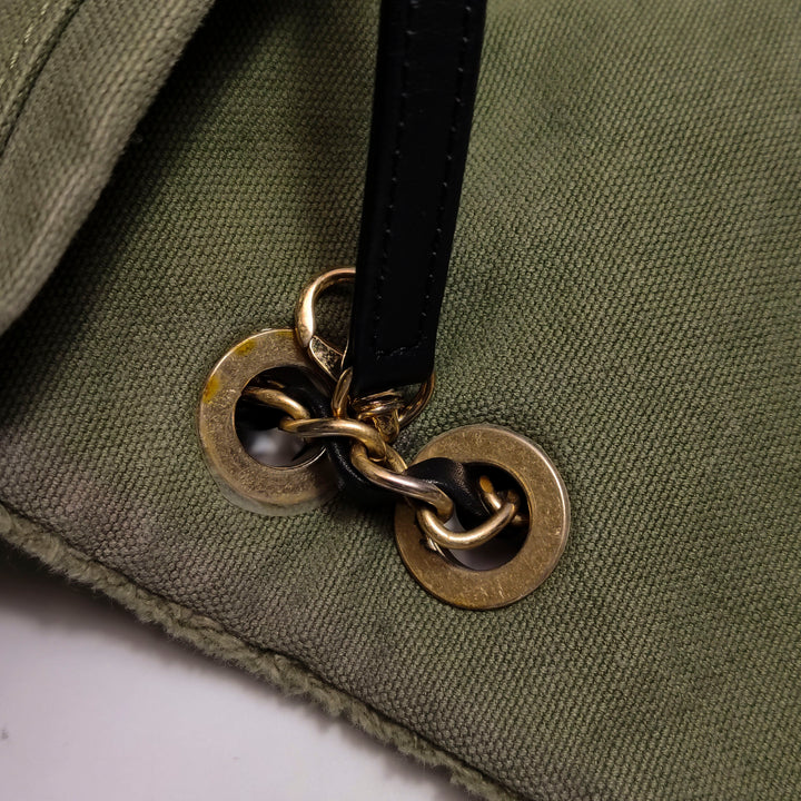 Chanel Coco Cuba Patchwork Chevron Canvas Backpack Khaki Green Gold Hardware