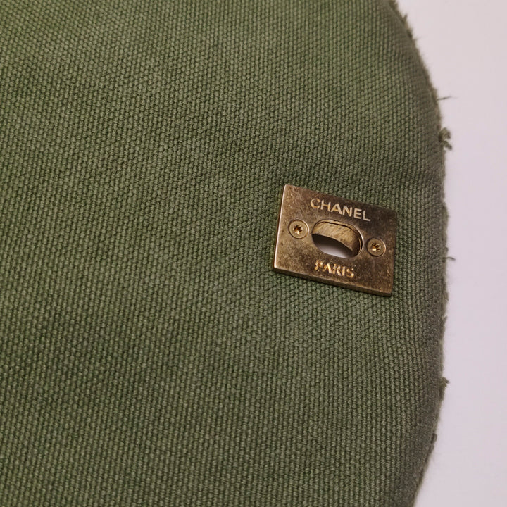Chanel Coco Cuba Patchwork Chevron Canvas Backpack Khaki Green Gold Hardware