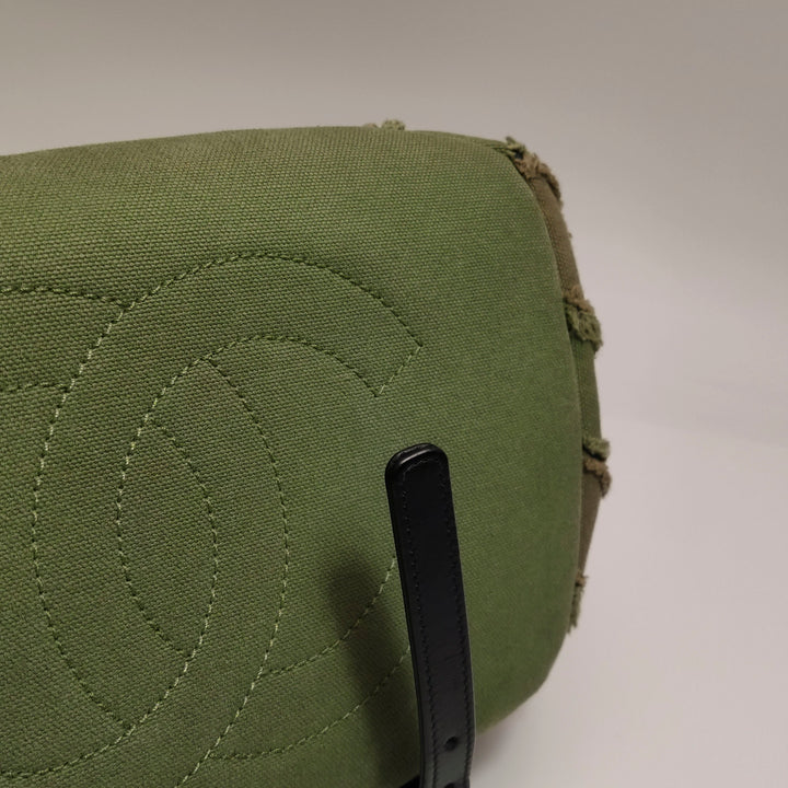Chanel Coco Cuba Patchwork Chevron Canvas Backpack Khaki Green Gold Hardware