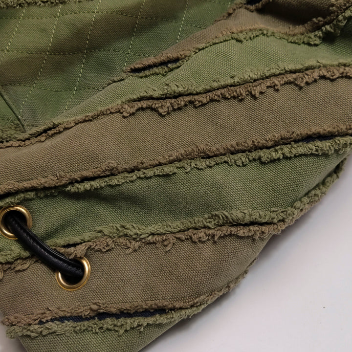 Chanel Coco Cuba Patchwork Chevron Canvas Backpack Khaki Green Gold Hardware