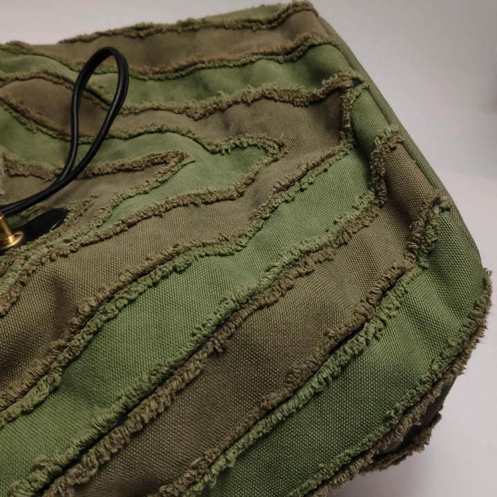 Chanel Coco Cuba Patchwork Chevron Canvas Backpack Khaki Green Gold Hardware