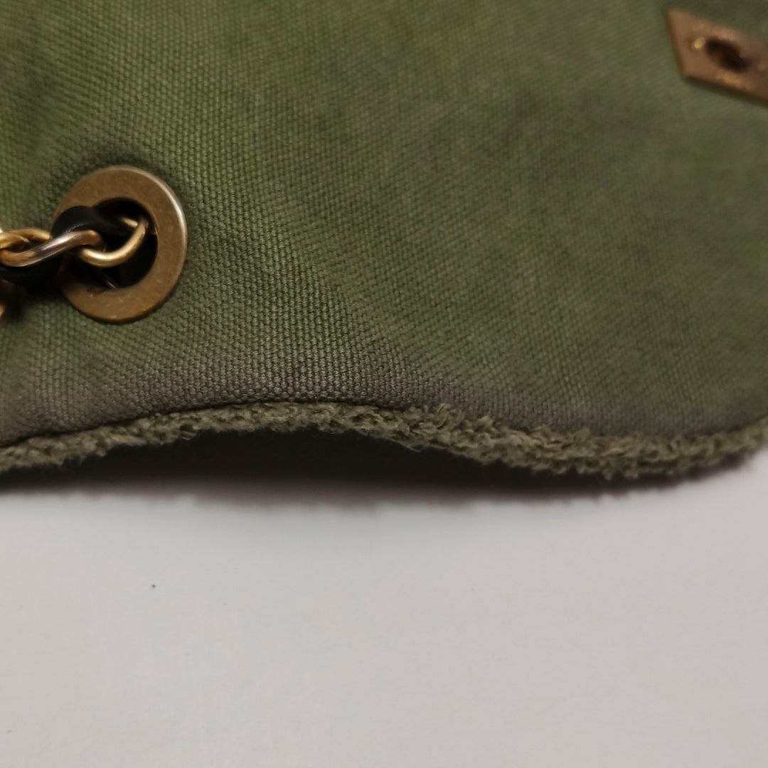 Chanel Coco Cuba Patchwork Chevron Canvas Backpack Khaki Green Gold Hardware