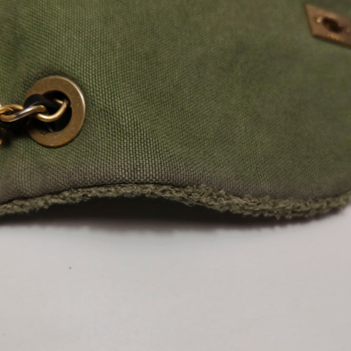 Chanel Coco Cuba Patchwork Chevron Canvas Backpack Khaki Green Gold Hardware