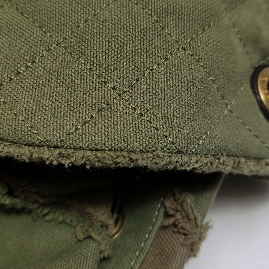 Chanel Coco Cuba Patchwork Chevron Canvas Backpack Khaki Green Gold Hardware