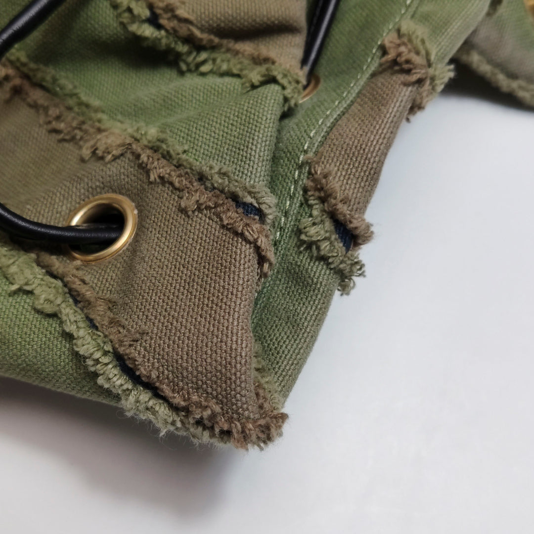 Chanel Coco Cuba Patchwork Chevron Canvas Backpack Khaki Green Gold Hardware