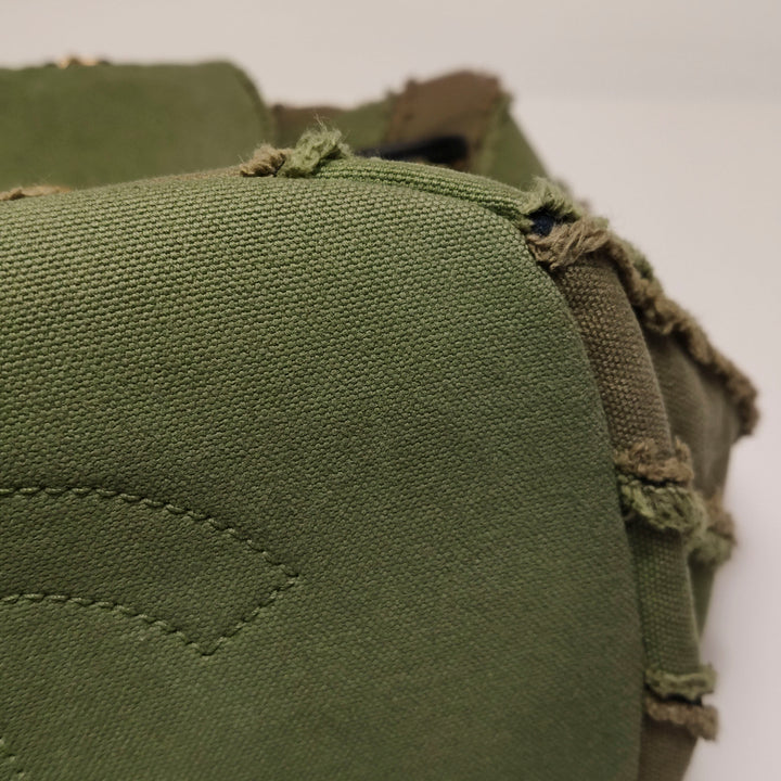 Chanel Coco Cuba Patchwork Chevron Canvas Backpack Khaki Green Gold Hardware