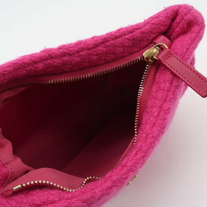 Chanel CC Links Hobo Bag Pink Quilted Tweed Gold Hardware