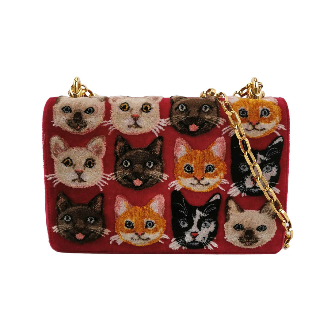 Dolce & Gabbana Velvet Cats Shoulder Bag Multicolor