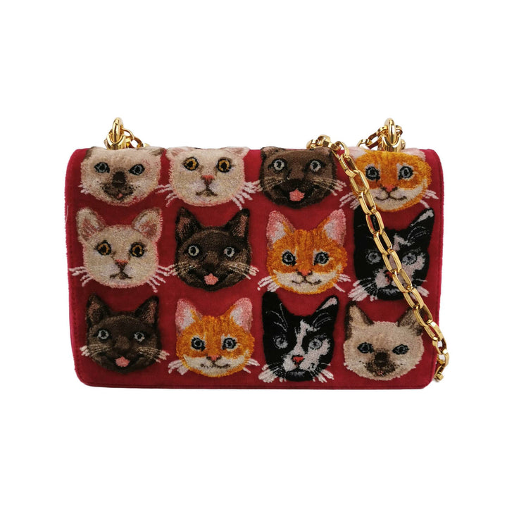 Dolce & Gabbana Velvet Cats Shoulder Bag Multicolor