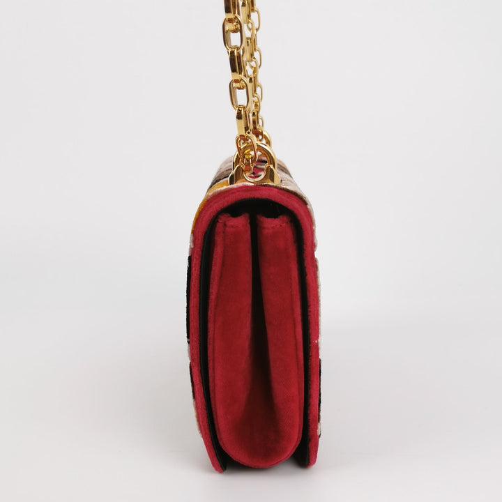 Dolce & Gabbana Velvet Cats Shoulder Bag Multicolor