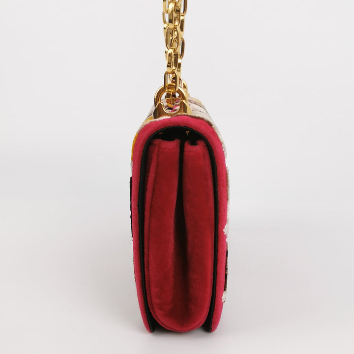 Dolce & Gabbana Velvet Cats Shoulder Bag Multicolor