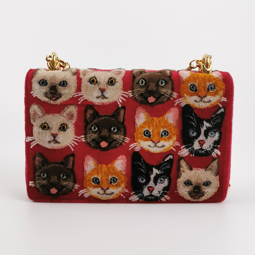 Dolce & Gabbana Velvet Cats Shoulder Bag Multicolor