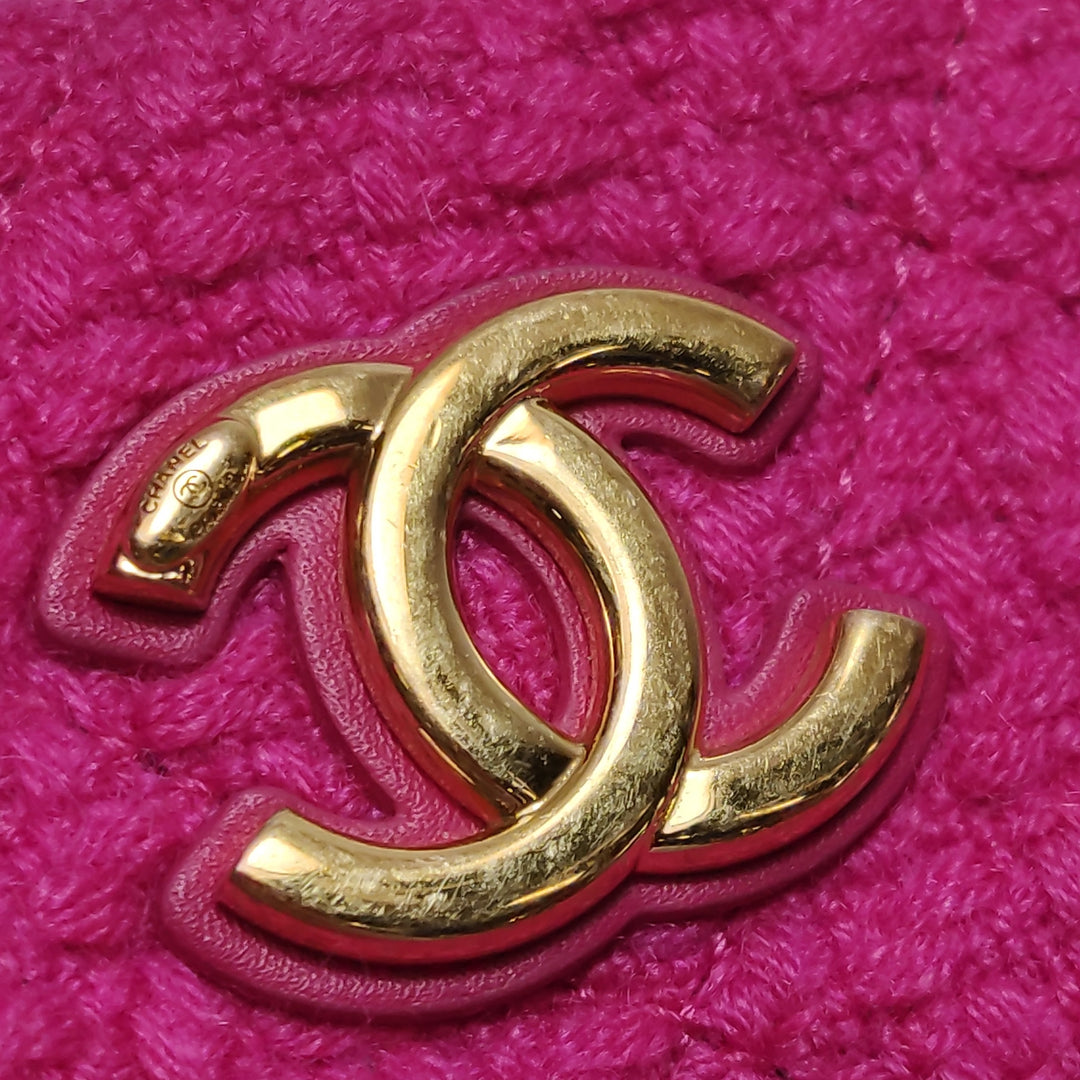 Chanel CC Links Hobo Bag Pink Quilted Tweed Gold Hardware