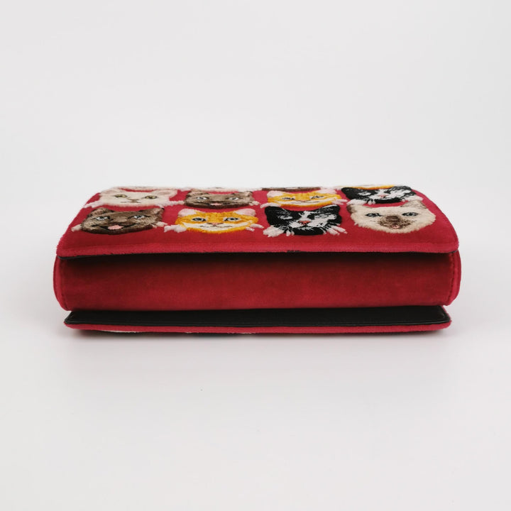 Dolce & Gabbana Velvet Cats Shoulder Bag Multicolor