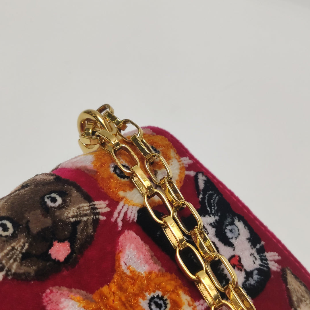 Dolce & Gabbana Velvet Cats Shoulder Bag Multicolor