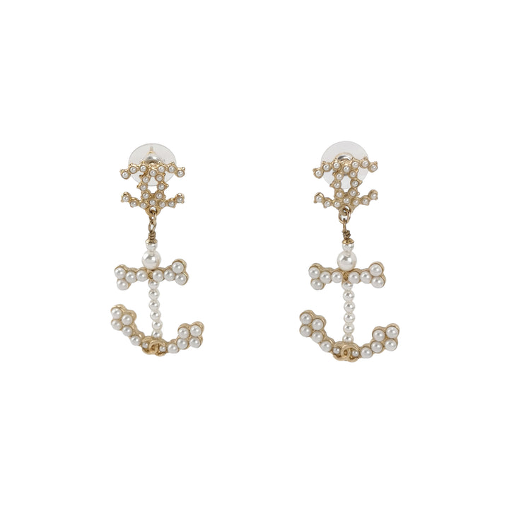 Chanel Gold-Plated 2018 Faux Pearl Anchor Earrings