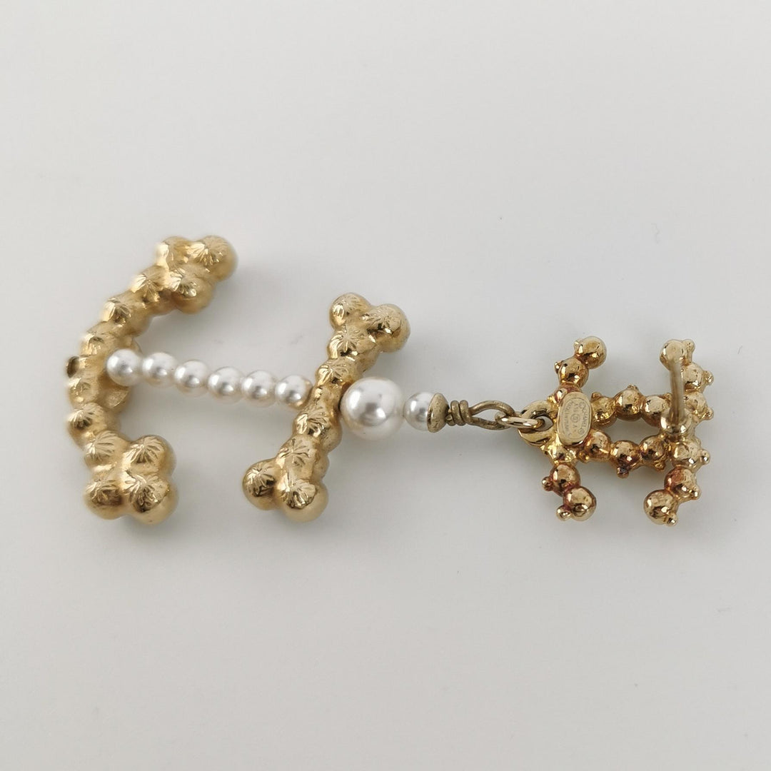 Chanel Gold-Plated 2018 Faux Pearl Anchor Earrings