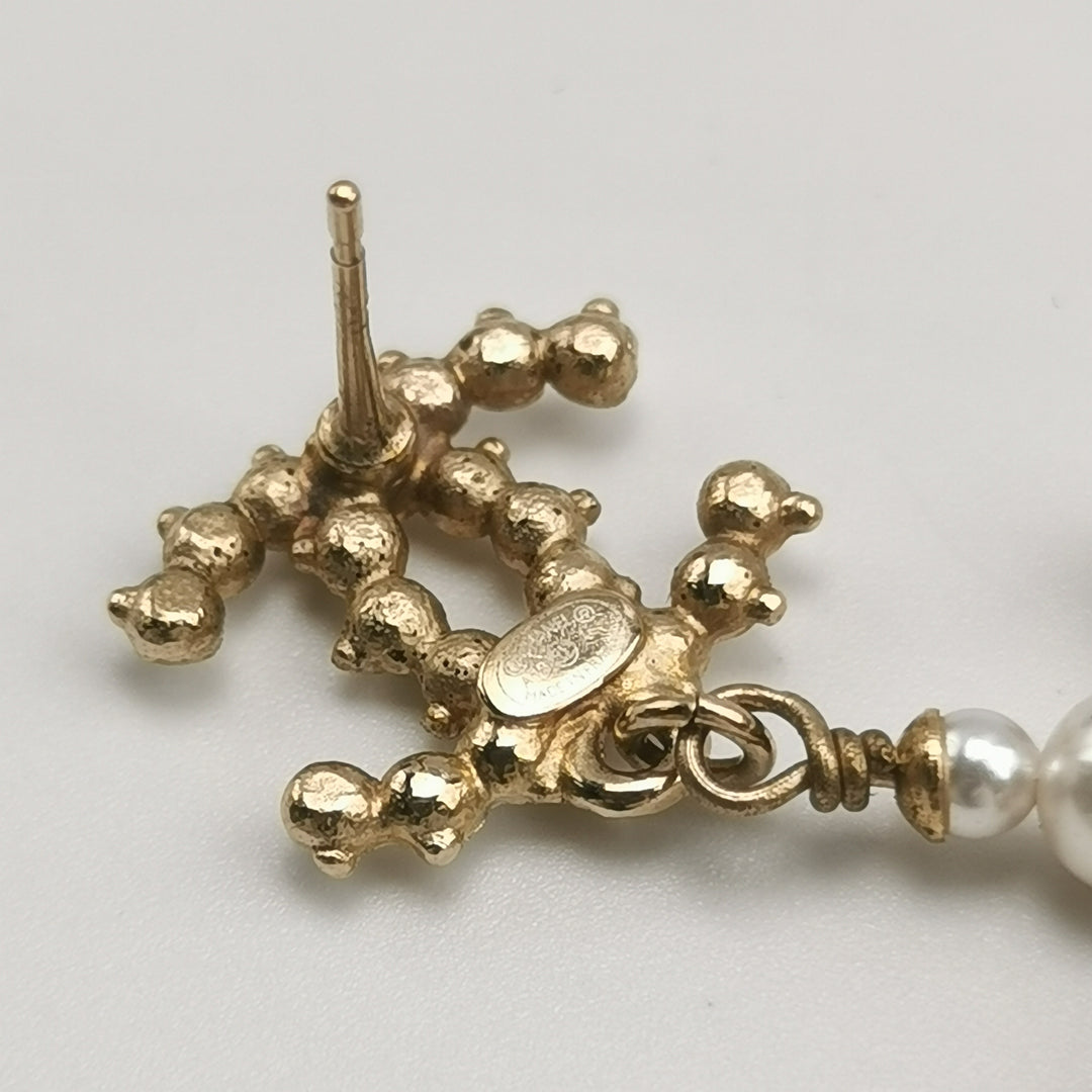 Chanel Gold-Plated 2018 Faux Pearl Anchor Earrings