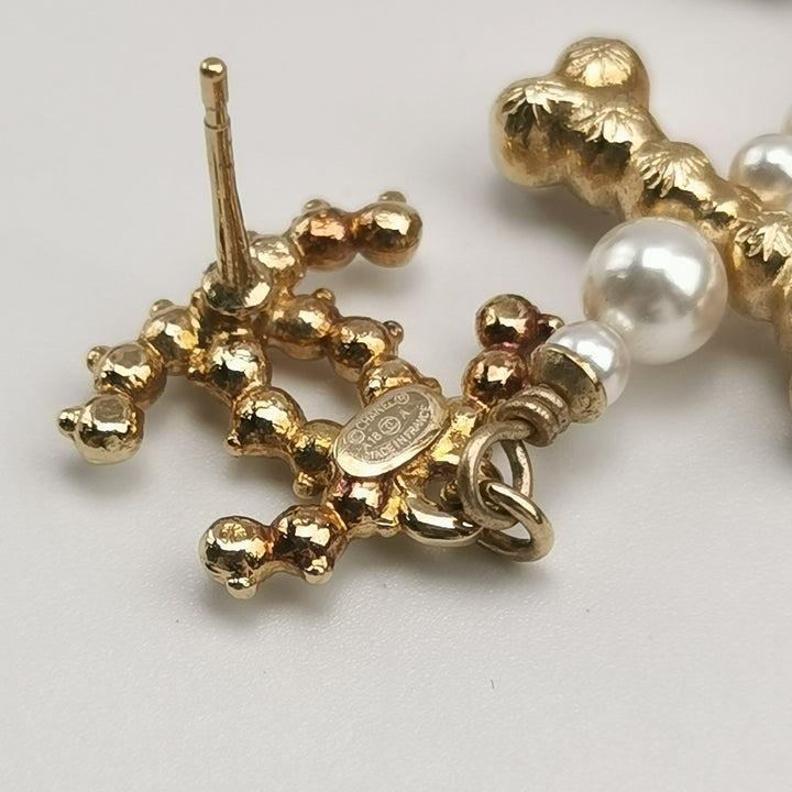 Chanel Gold-Plated 2018 Faux Pearl Anchor Earrings