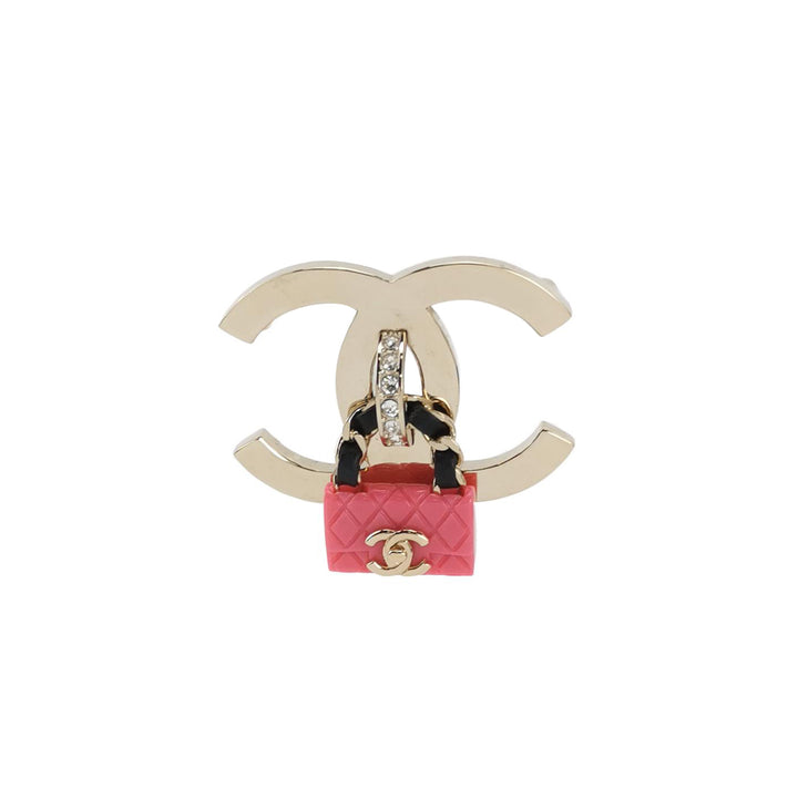 Chanel CC Logo Pink Bag Charm Brooch