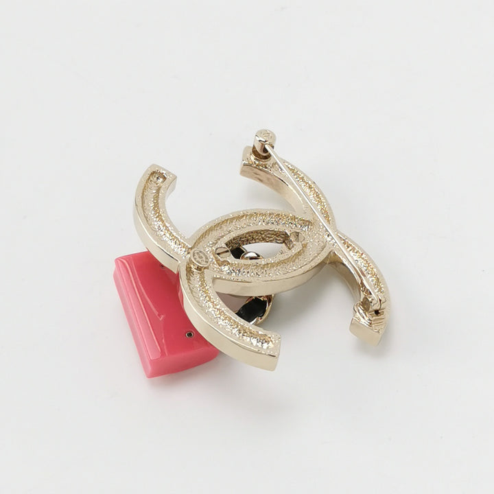 Chanel CC Logo Pink Bag Charm Brooch