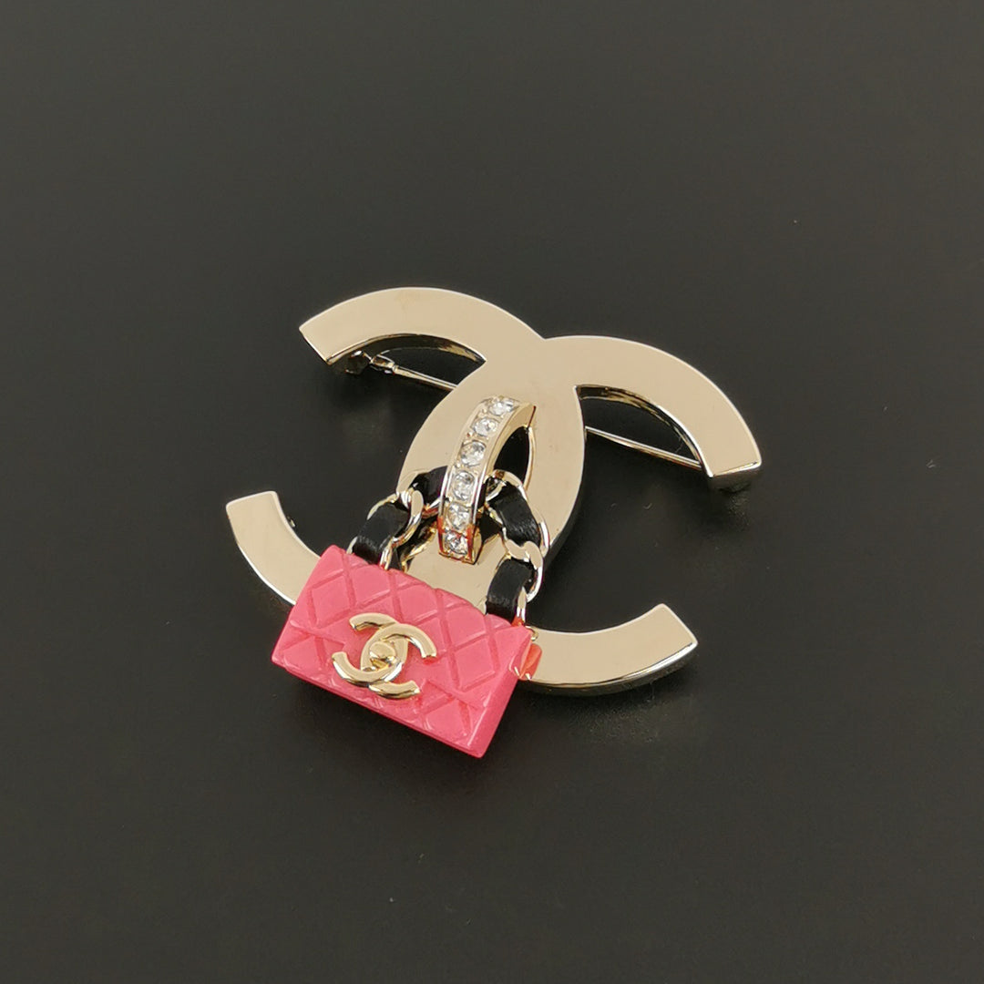 Chanel CC Logo Pink Bag Charm Brooch