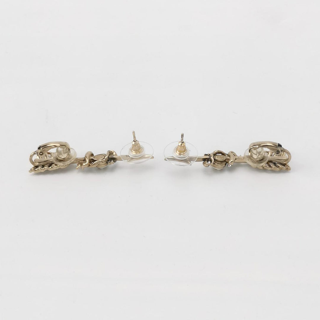 Chanel Gold Faux Pearl & Crystal Arrow Earrings