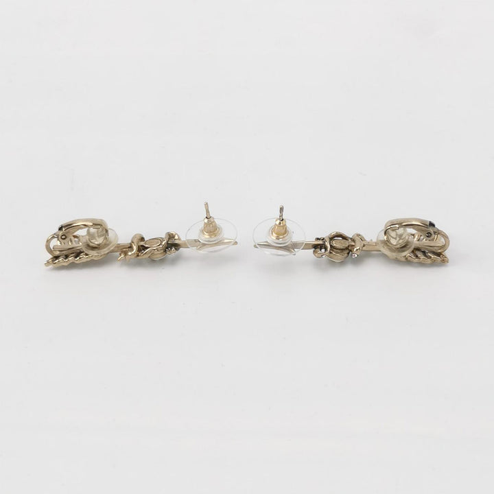 Chanel Gold Faux Pearl & Crystal Arrow Earrings