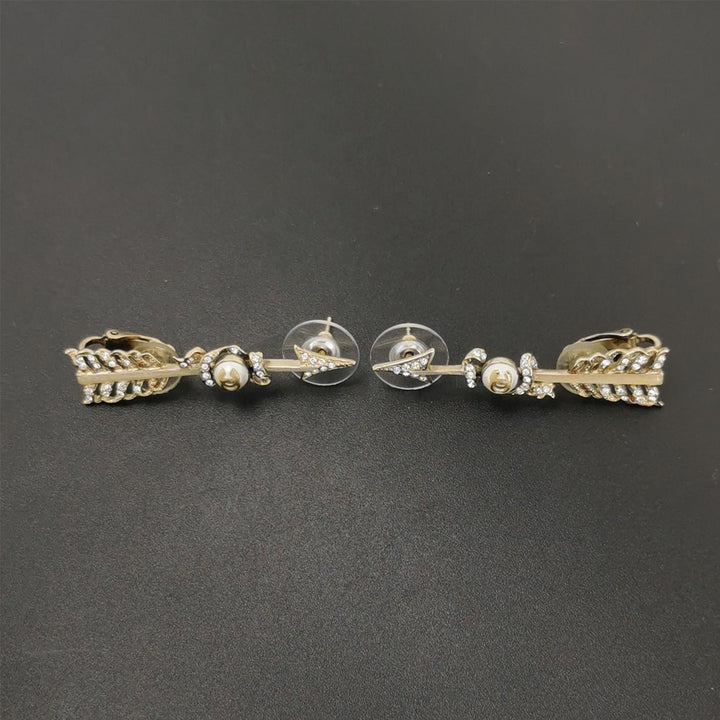 Chanel Gold Faux Pearl & Crystal Arrow Earrings