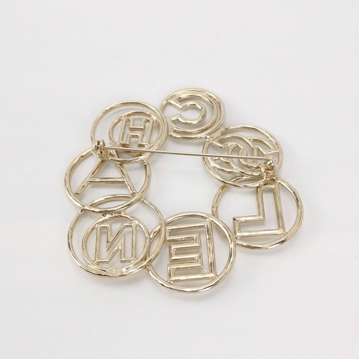 Chanel Gold Bubble Letter Circle Pin Brooch