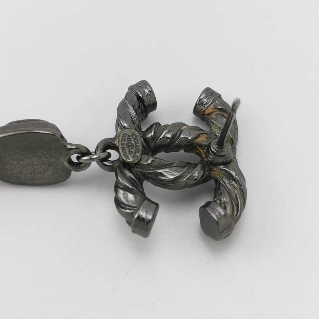 Chanel CC Logo Black Faux Pearl Dangle Earrings