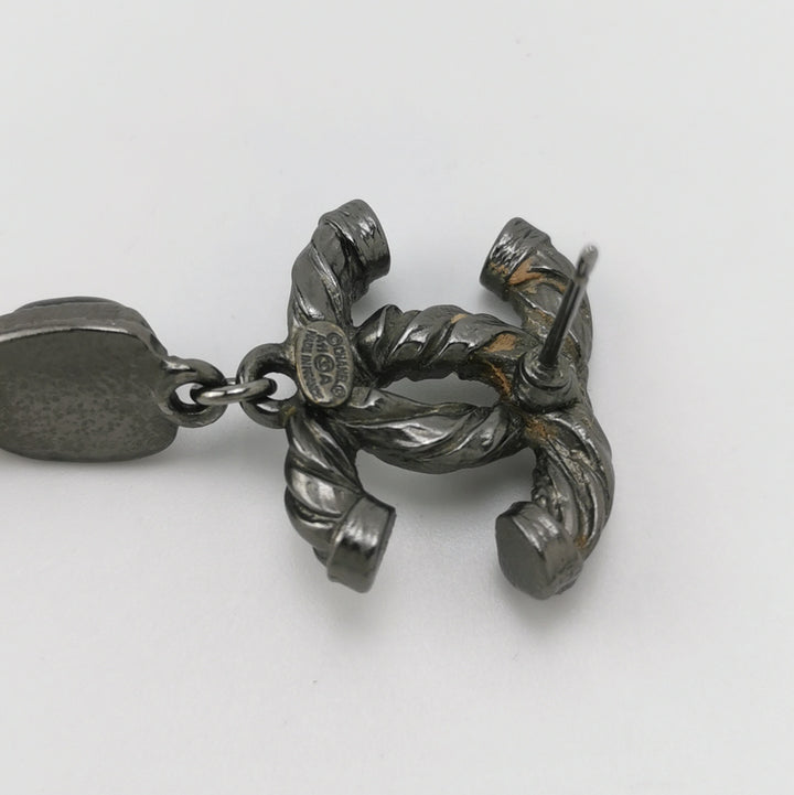 Chanel CC Logo Black Faux Pearl Dangle Earrings