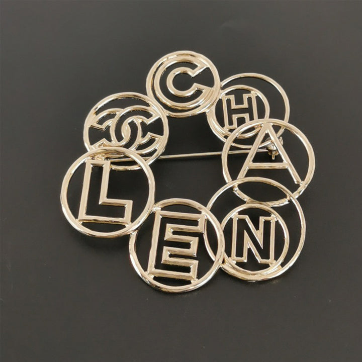 Chanel Gold Bubble Letter Circle Pin Brooch