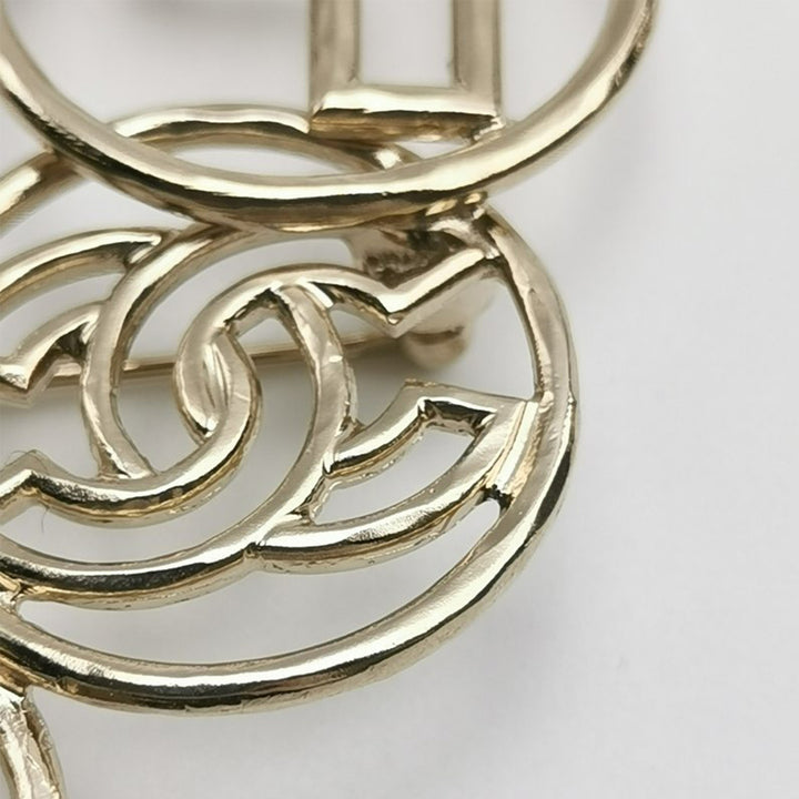 Chanel Gold Bubble Letter Circle Pin Brooch