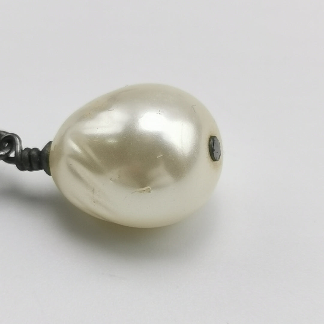 Chanel CC Logo Black Faux Pearl Dangle Earrings