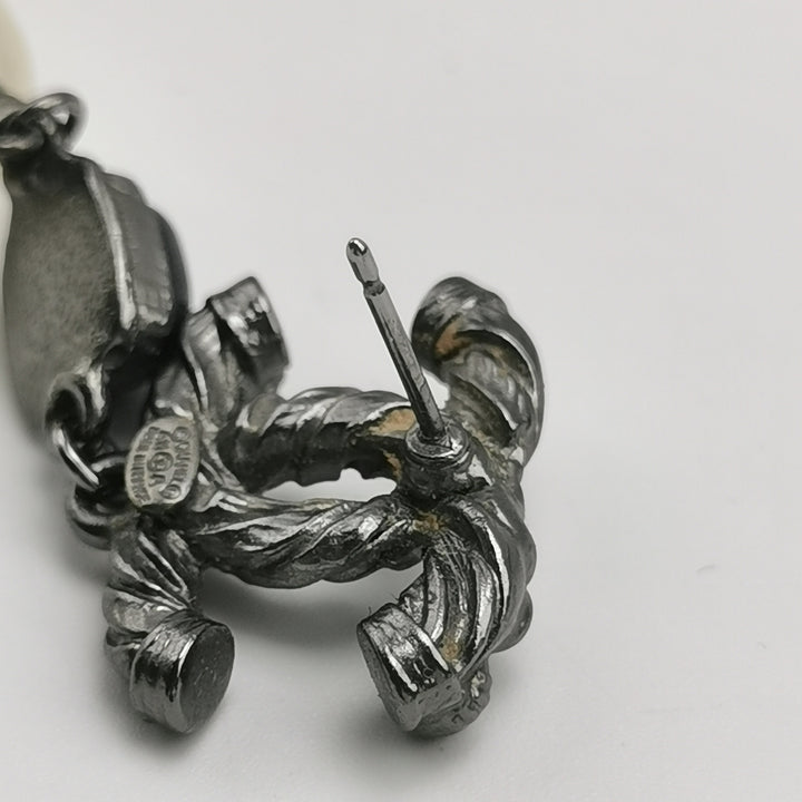 Chanel CC Logo Black Faux Pearl Dangle Earrings