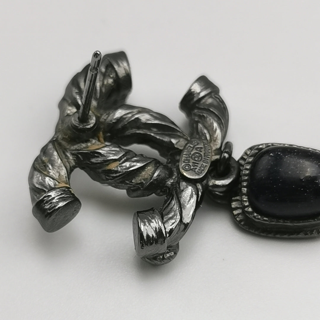 Chanel CC Logo Black Faux Pearl Dangle Earrings