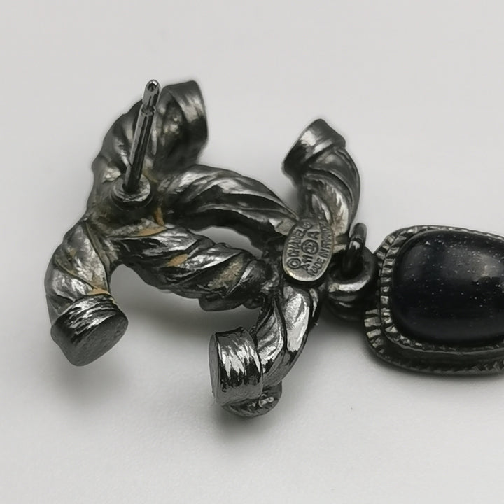 Chanel CC Logo Black Faux Pearl Dangle Earrings