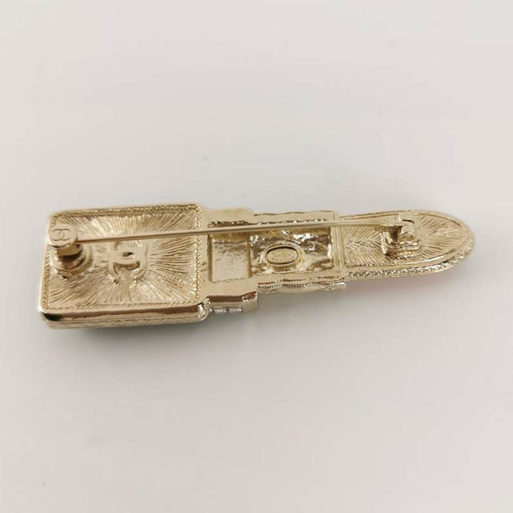 Chanel Resin & Strass Lipstick Brooch Gold